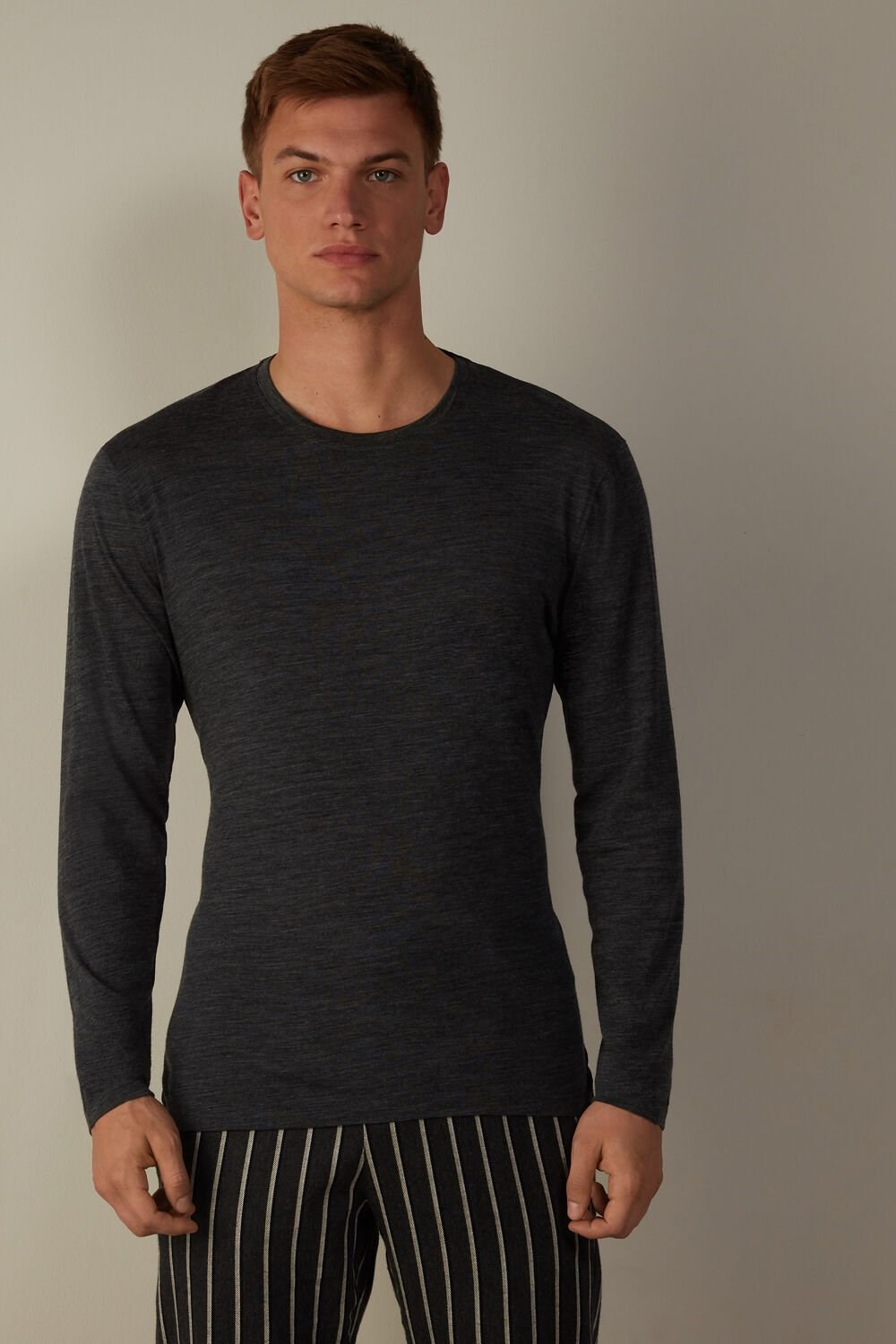 Intimissimi Long-sleeve Crew-Neck Merino-Wol Top Donkergrijs Grijs | CWILB4310