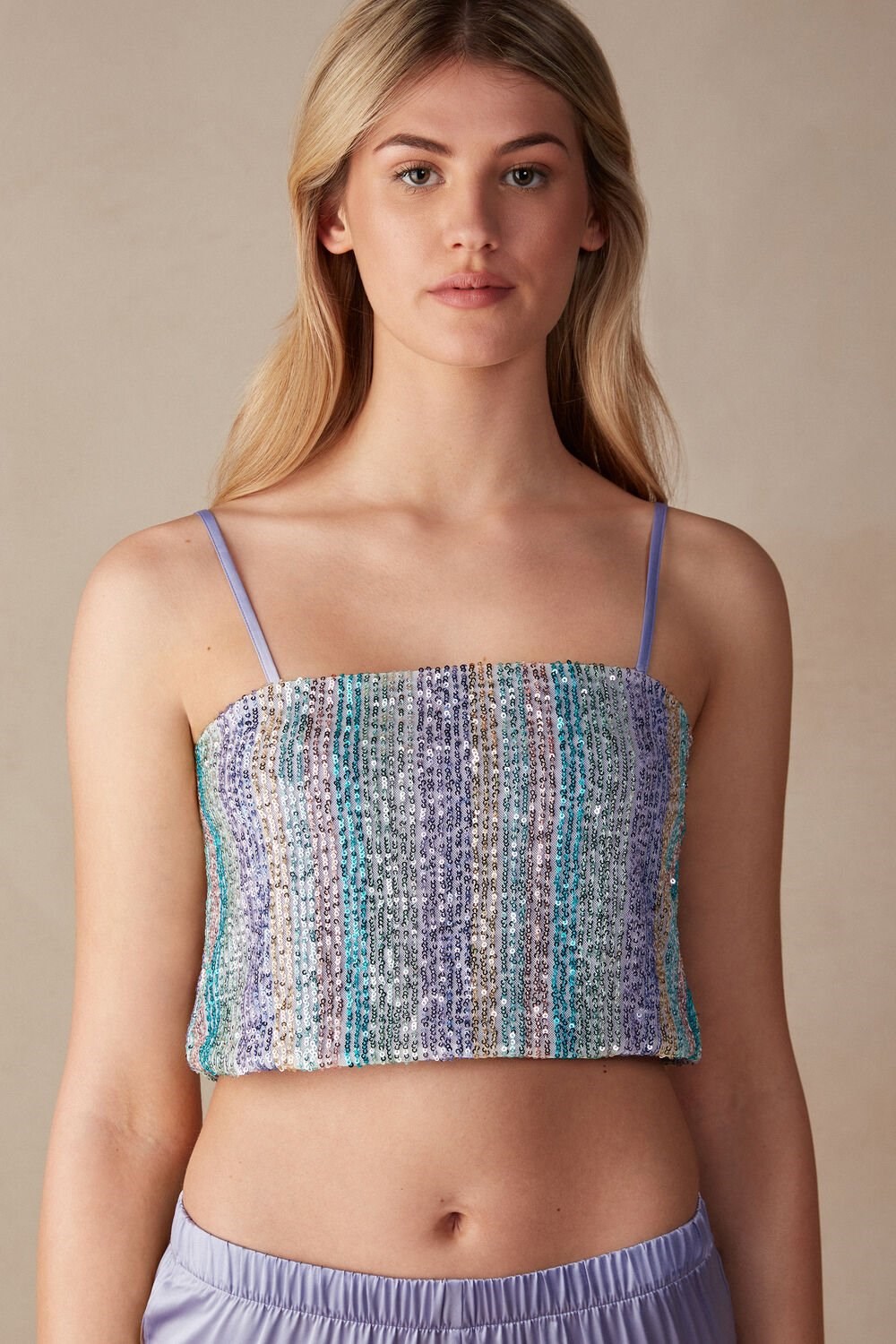 Intimissimi Miami Nights Sequin Crop Top Blauw Gekleurd | JSHFL9862