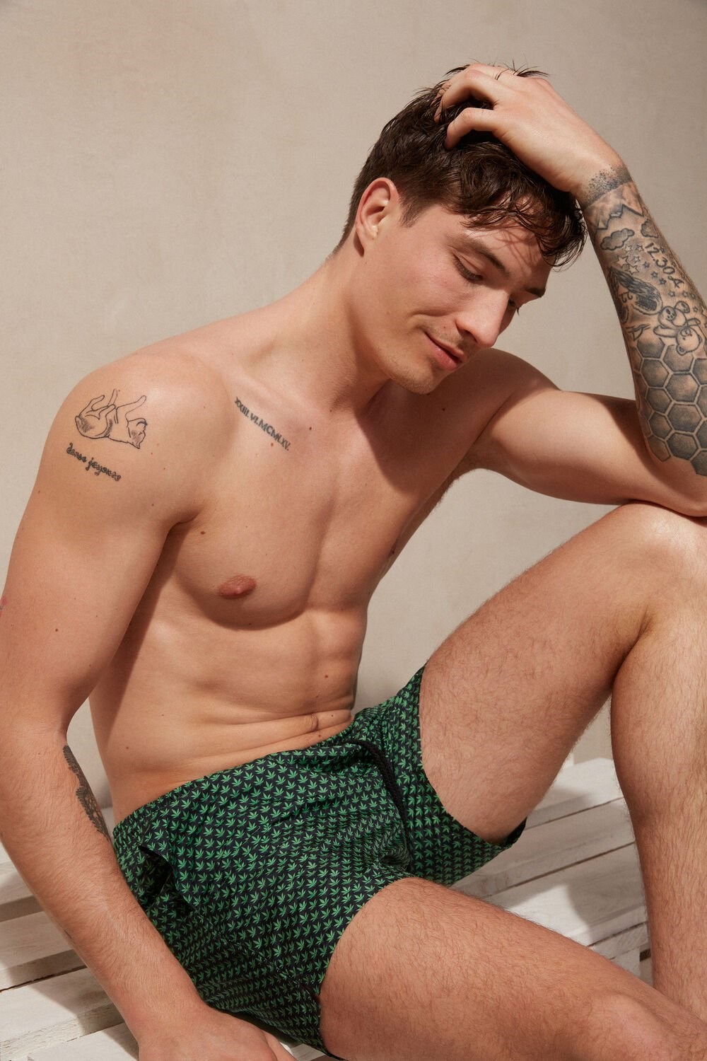 Intimissimi Micro Leaf Print Swim Trunks Groen Zwart | KQJXE3185