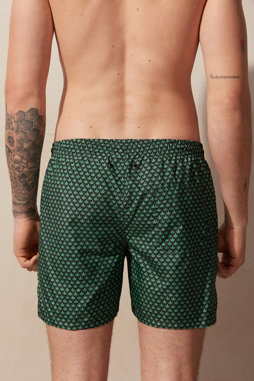 Intimissimi Micro Leaf Print Swim Trunks Groen Zwart | KQJXE3185