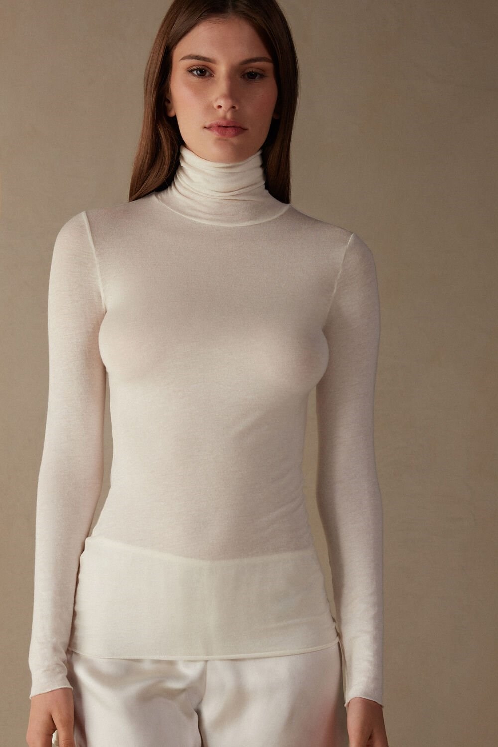 Intimissimi Modal Cashmere Ultralight High-Neck Top Ivory - 231i - Vanilla | FABHT7862