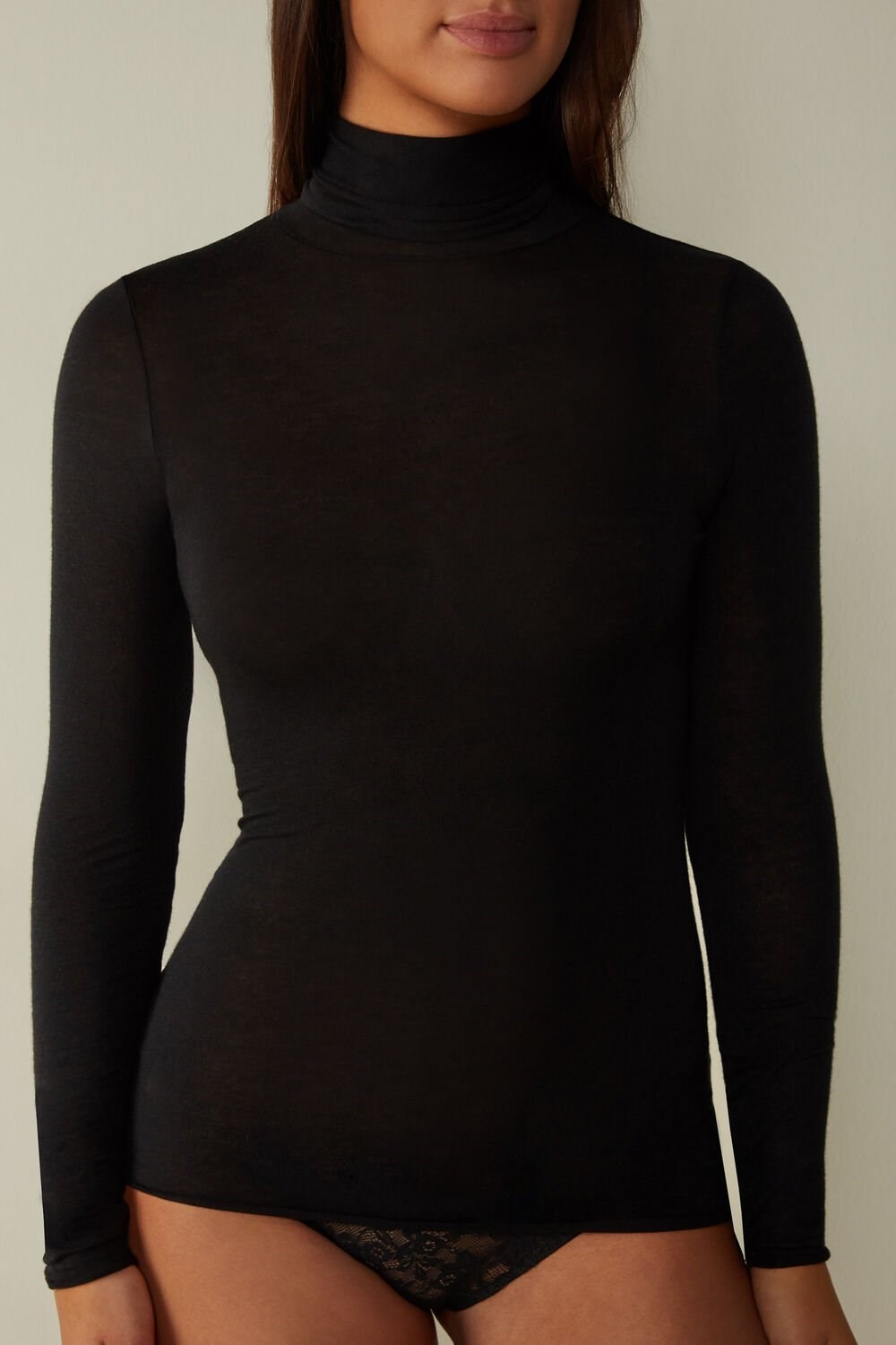 Intimissimi Modal Cashmere Ultralight High-Neck Top Zwart Zwart | XWSNT3104