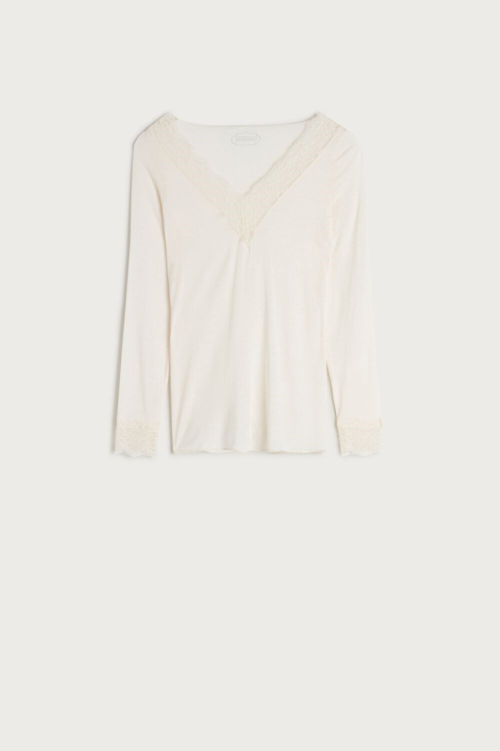 Intimissimi Modal Cashmere Ultralight Long Kanten Shirt Ivory - 231i - Vanilla | IQPST8642