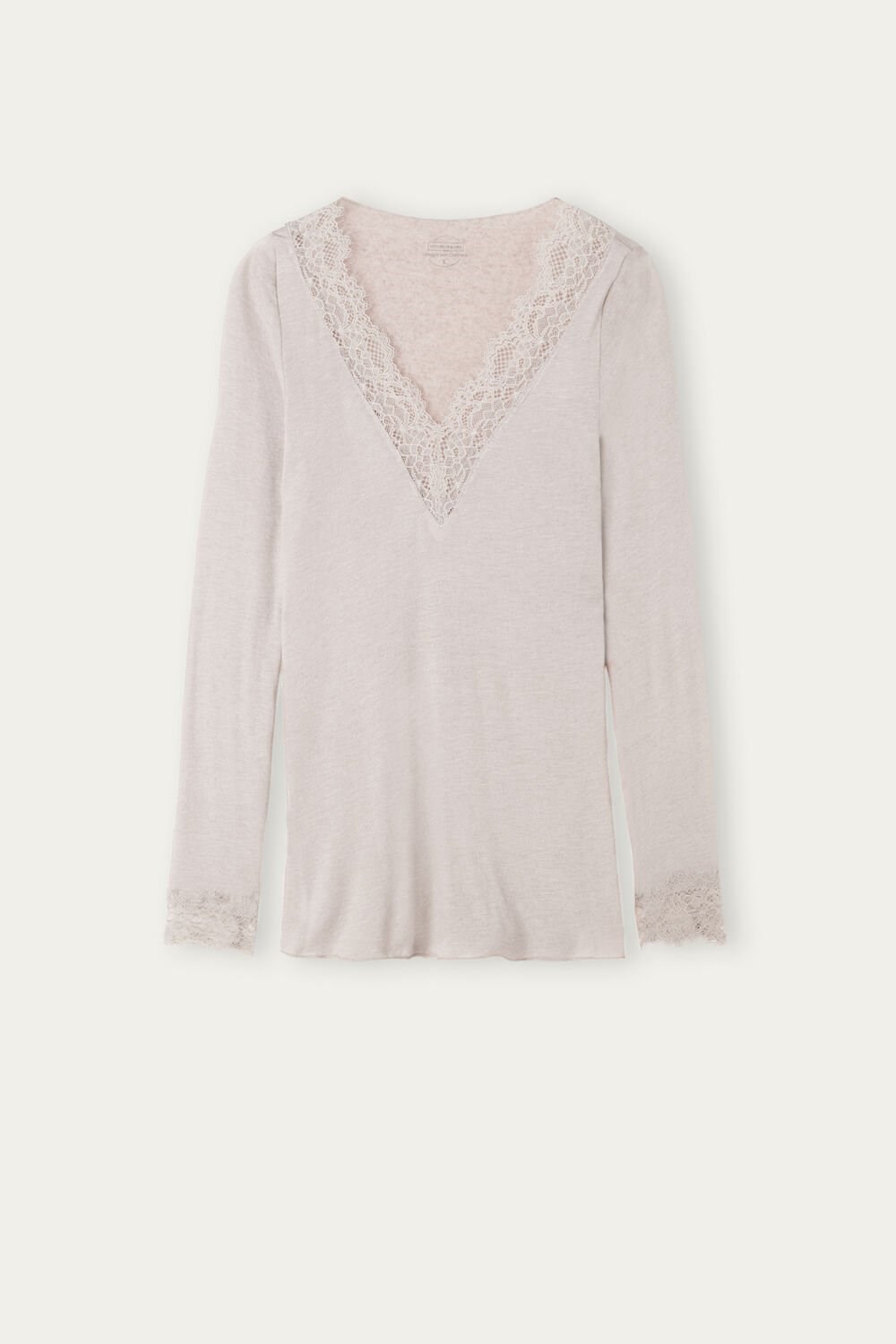 Intimissimi Modal Cashmere Ultralight Long Kanten Shirt Beige | UAQMV5638