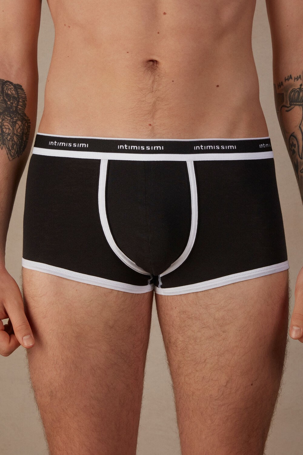 Intimissimi Natural Fresh Supima® Katoenen Boxers with Logo Zwart Zwart Wit | NUALD1398