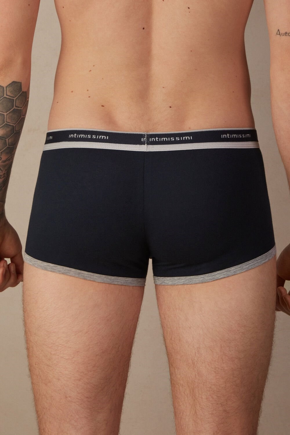 Intimissimi Natural Fresh Supima® Katoenen Boxers with Logo Blauw Blauw Lichtgrijs | SXZFA3561