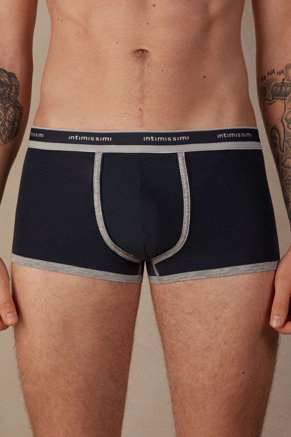 Intimissimi Natural Fresh Supima® Katoenen Boxers with Logo Blauw Blauw Lichtgrijs | SXZFA3561