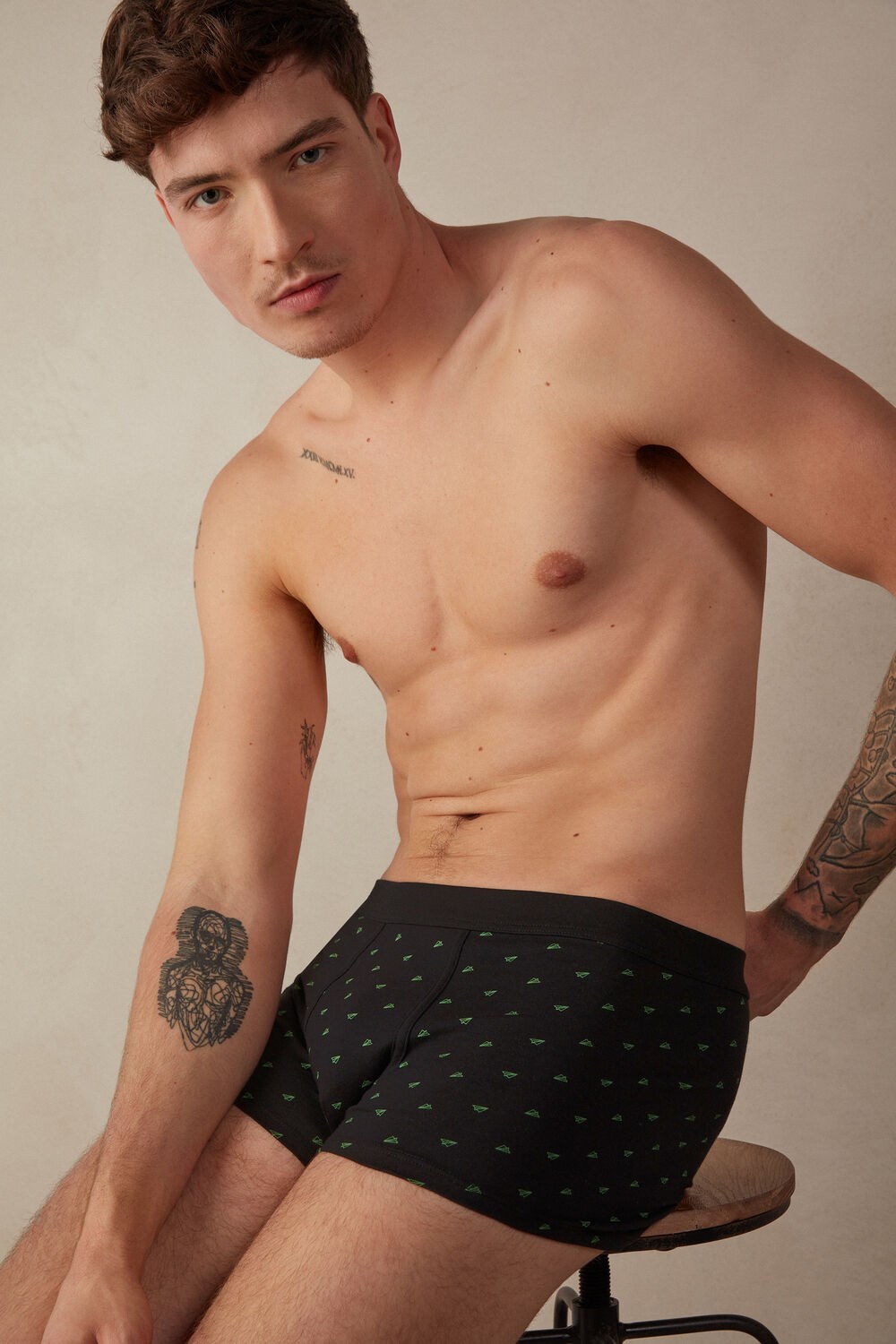 Intimissimi Paper Plane Boxers in Stretch Supima® Katoenen Zwart Zwart | EURWG1536