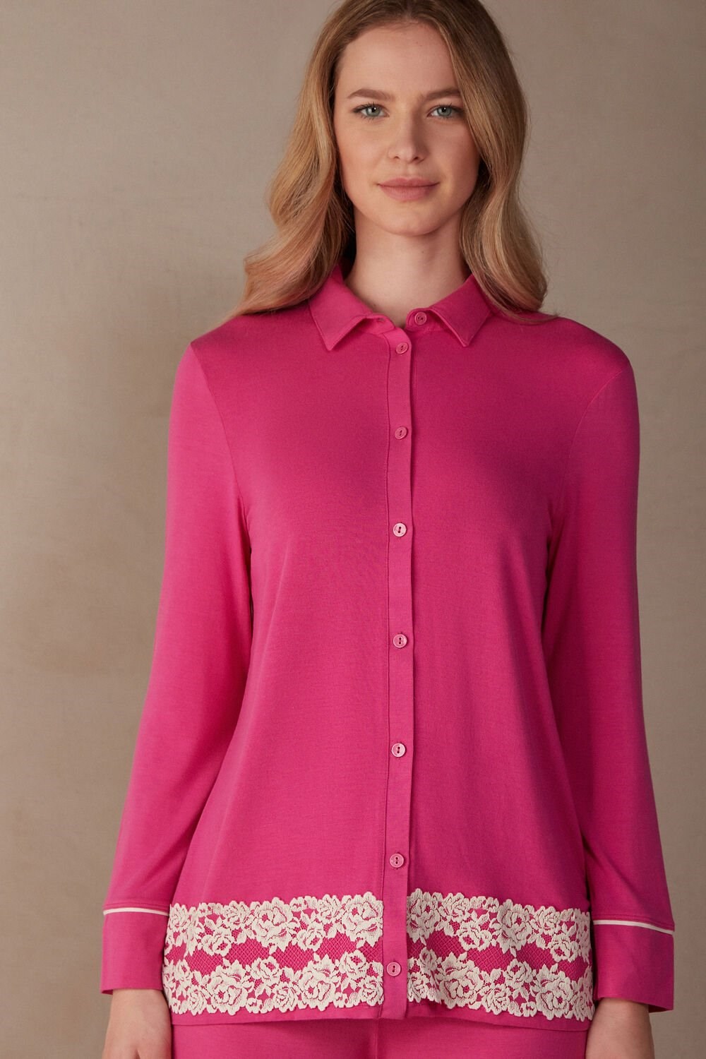 Intimissimi Pretty Flowers Button Up Shirt in Modal Roze Roze | TCJYP1498