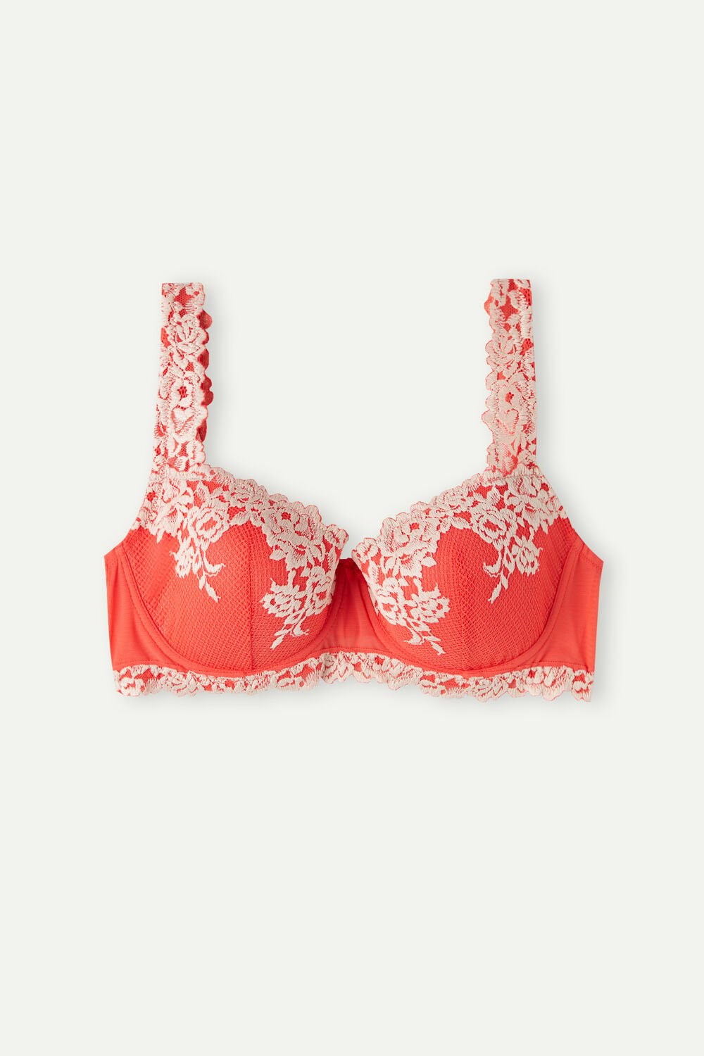 Intimissimi Pretty Flowers Sofia Balconette Bra Ivory - 216j - Flame Scarlet / Ivory | WRAGF6482