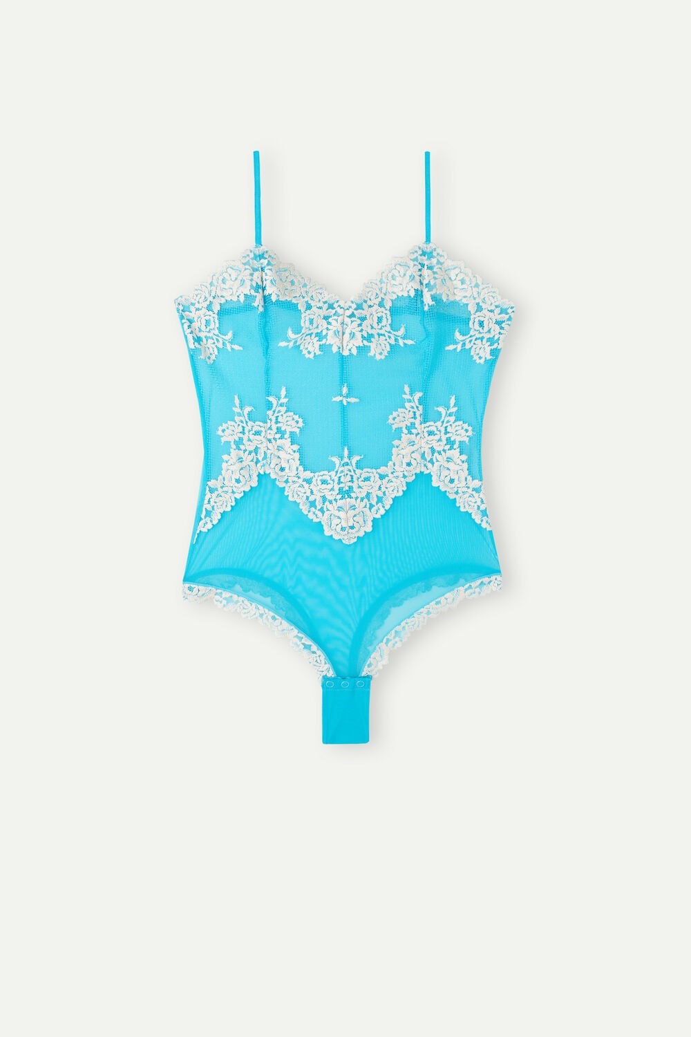 Intimissimi Pretty Flowers Tulle and Kanten Bodysuit Blauw Turquoise | LAVTM1794