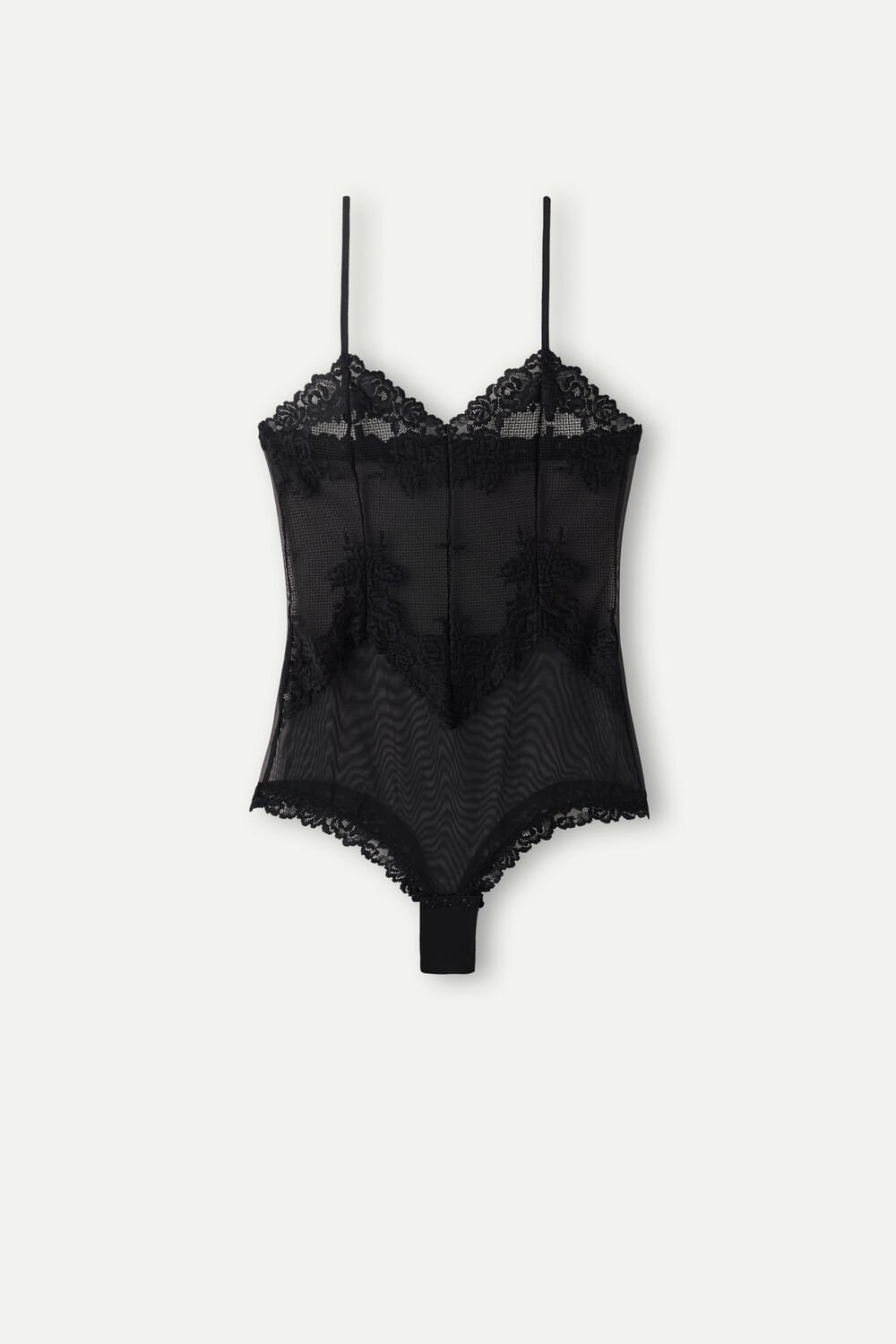 Intimissimi Pretty Flowers Tulle and Kanten Bodysuit Zwart Zwart | PCDNQ2091