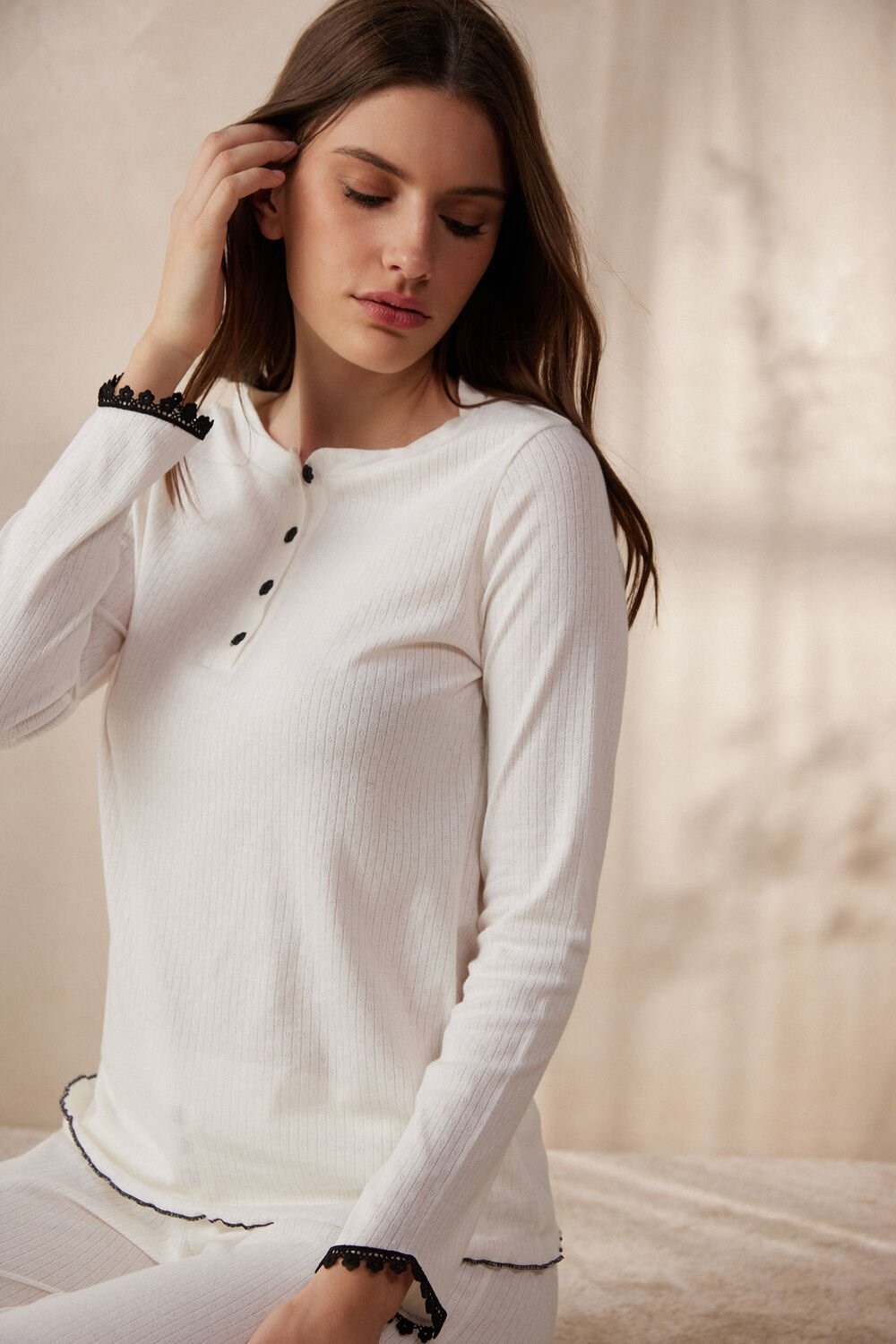 Intimissimi Pure Joy Long Sleeve Henley Top Wit | GTALU2047