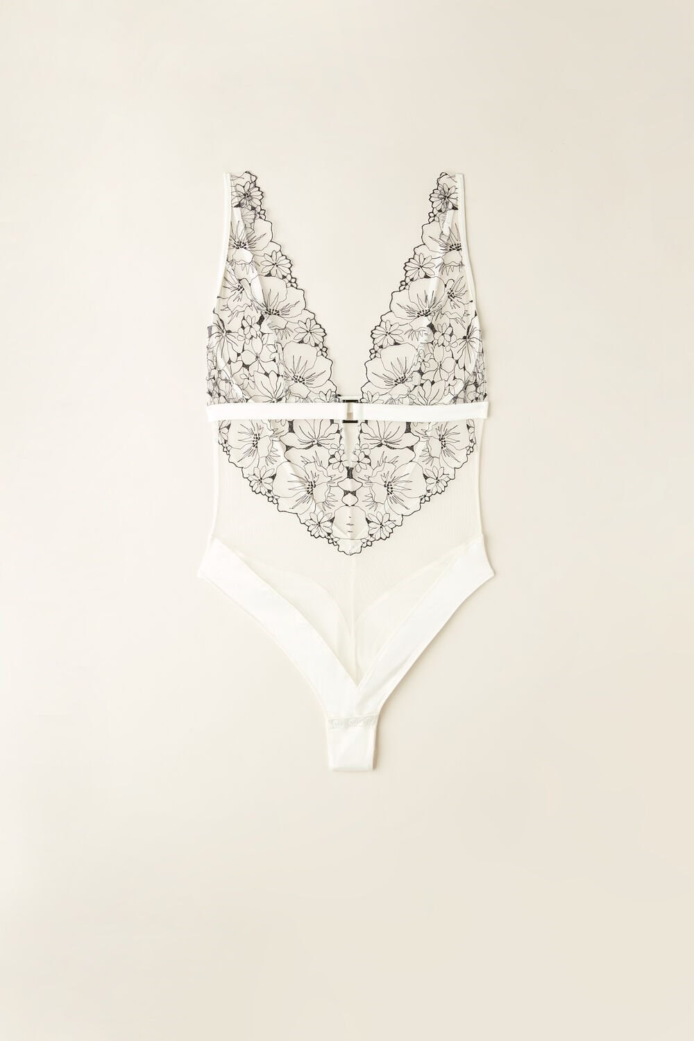 Intimissimi Pure Joy Tulle and Kanten Bodysuit Wit Zwart | OWVQM8957