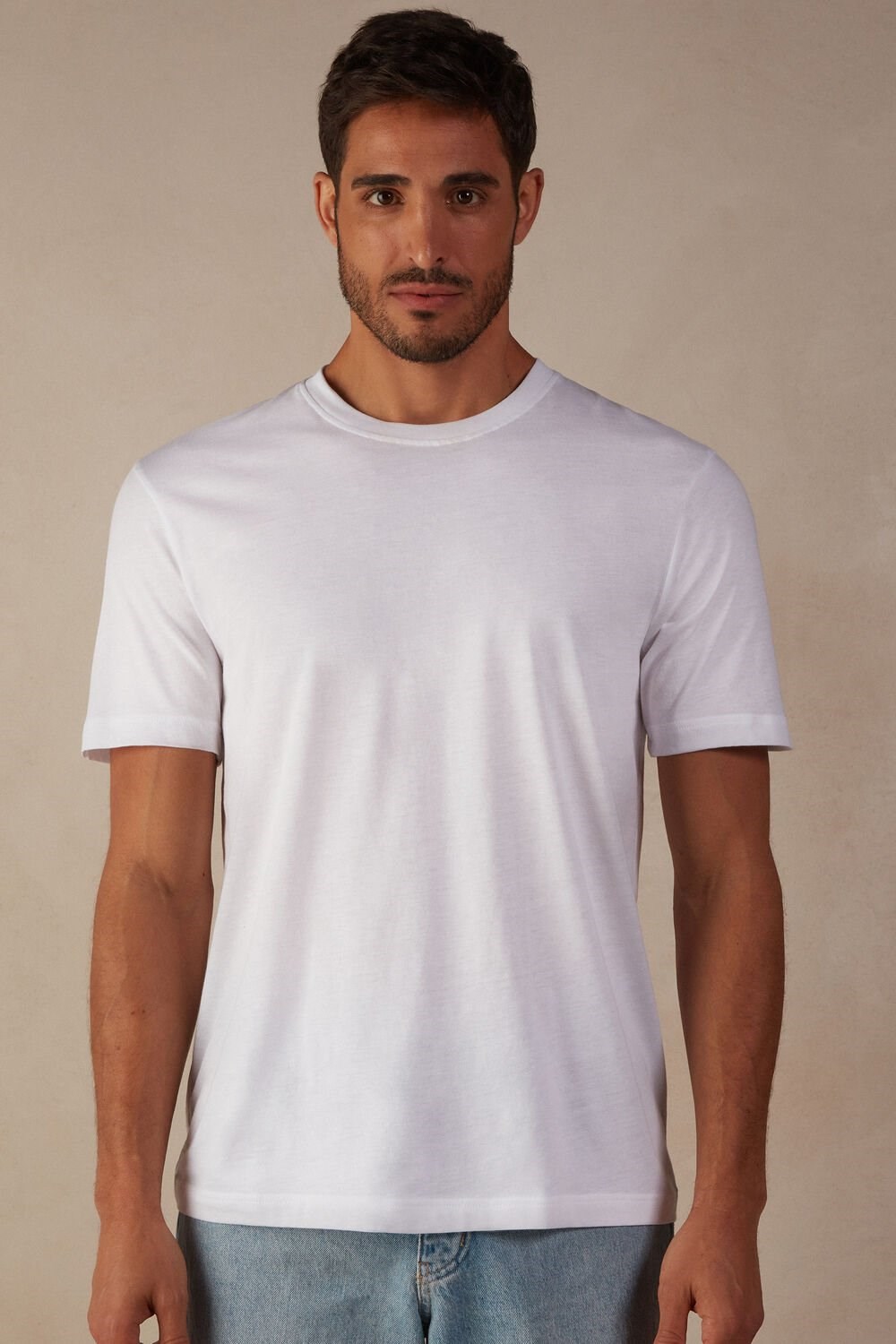 Intimissimi Regular Fit T-Shirt in Extrafine Supima® Katoenen Wit Wit | BJYQG3789