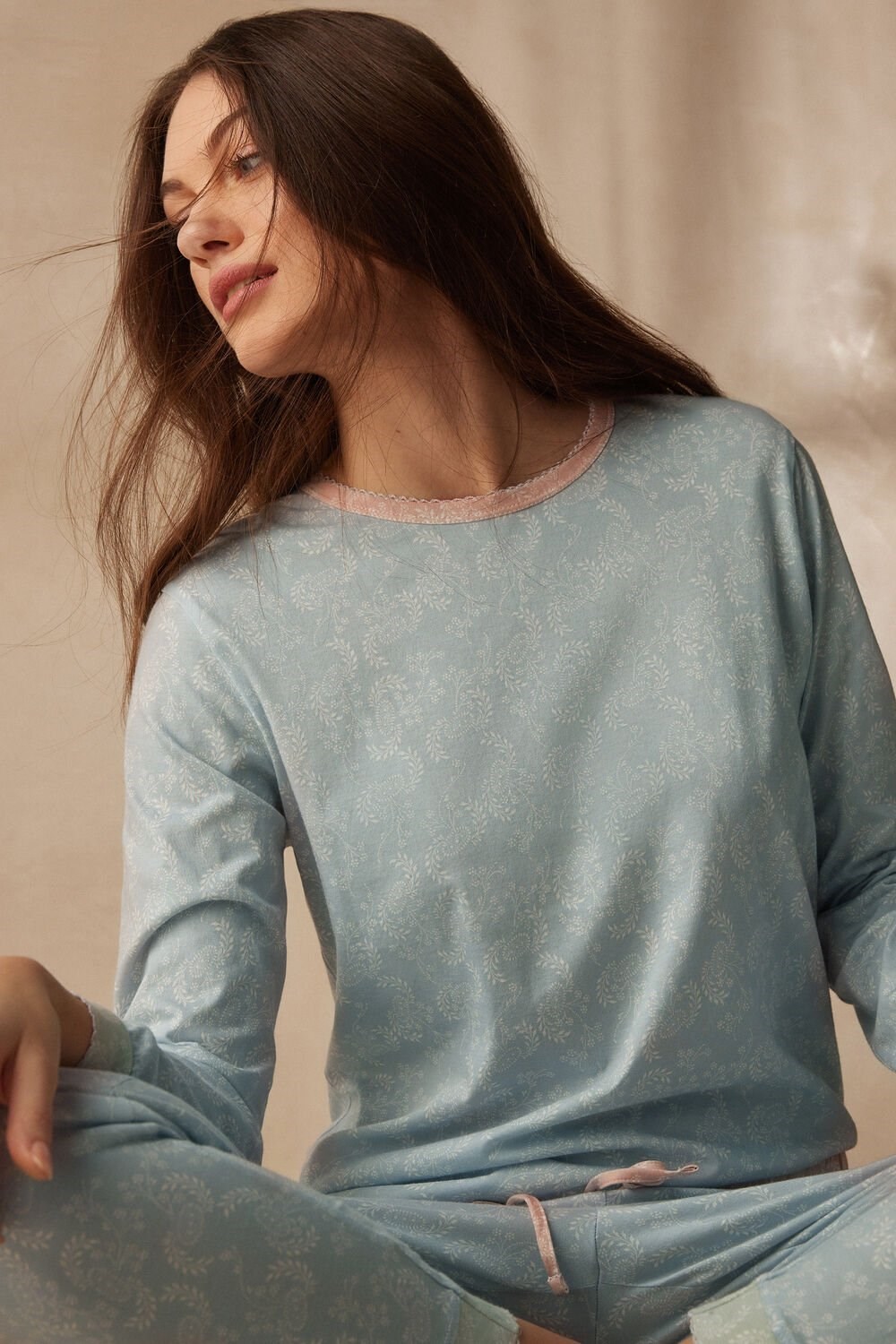 Intimissimi Romantic Cashmere Long Sleeve Katoenen Top Lichtblauw | GQBZK2804