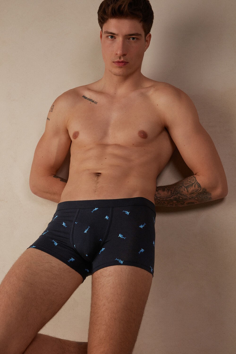 Intimissimi Shark Boxers in Natural Fresh Supima® Katoenen Blauw Blauw | IZXBP7941