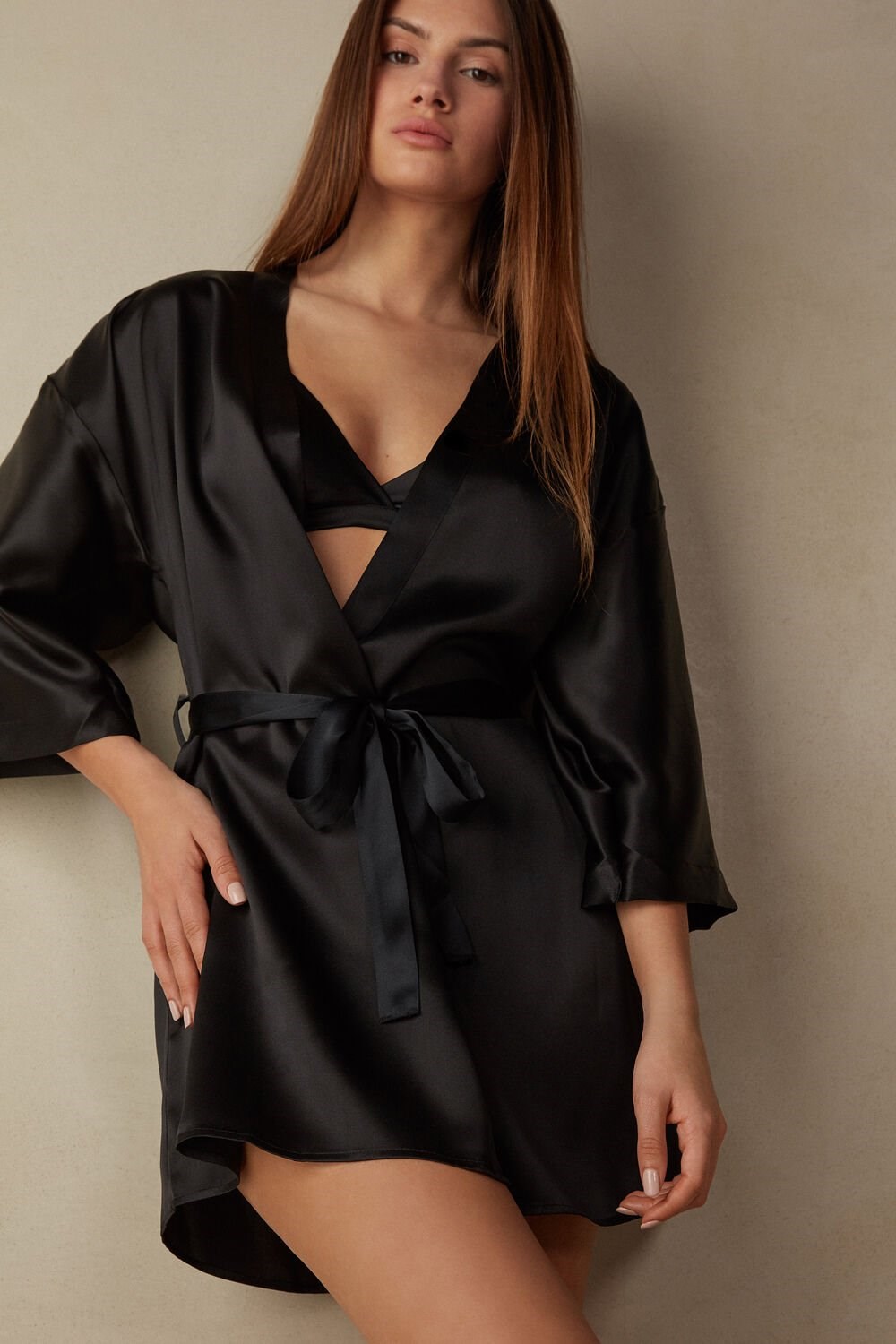 Intimissimi Silk Kimono Zwart Zwart | OQLMU2705