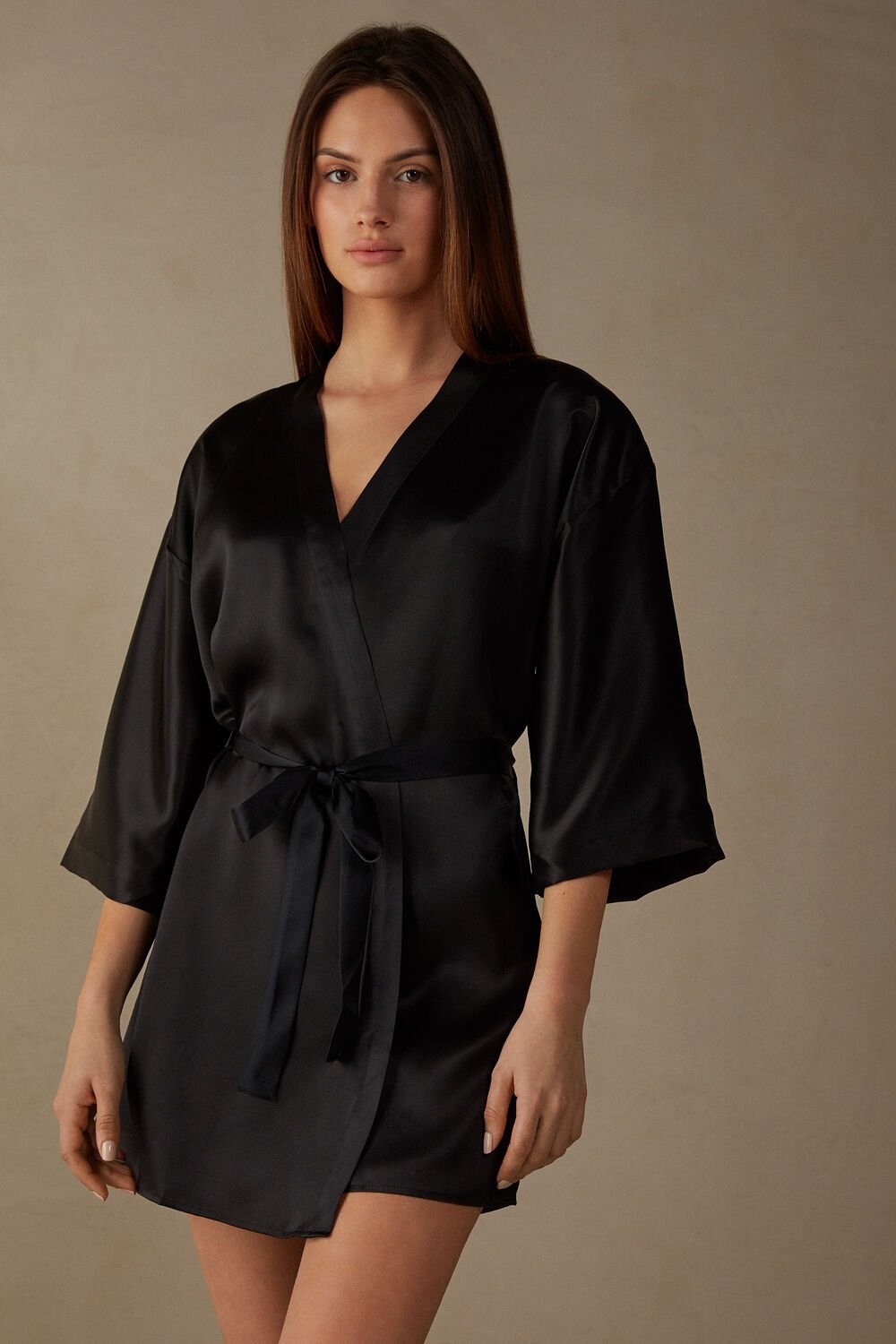 Intimissimi Silk Kimono Zwart Zwart | OQLMU2705