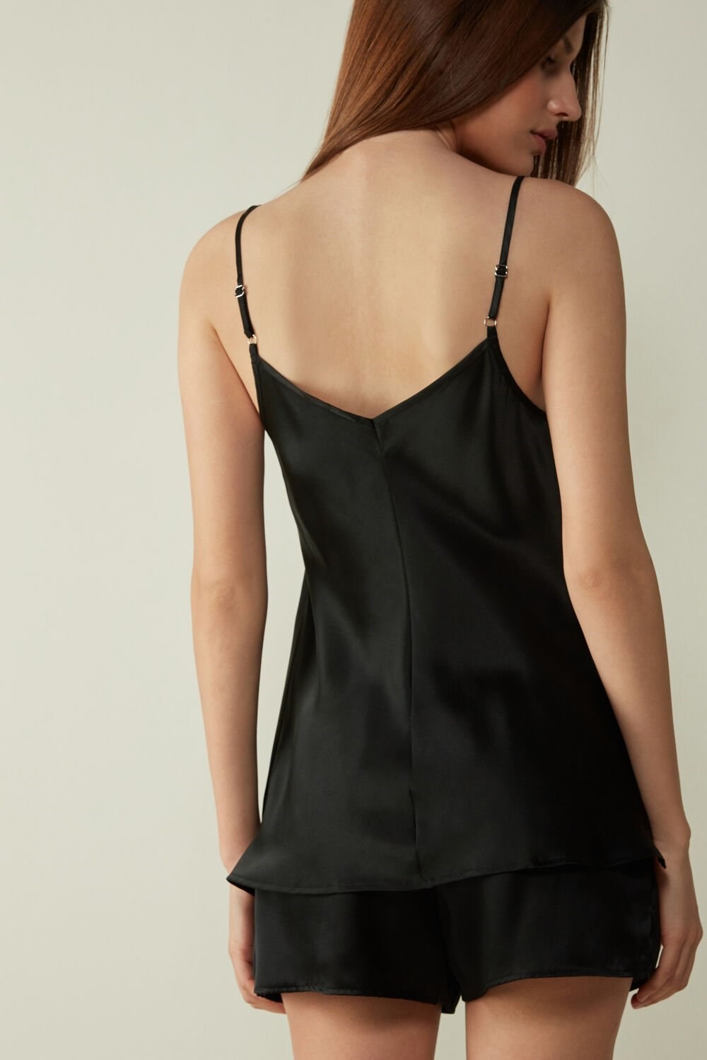 Intimissimi Silk Satin Top with V-neckline Zwart Zwart | CPAFZ7620