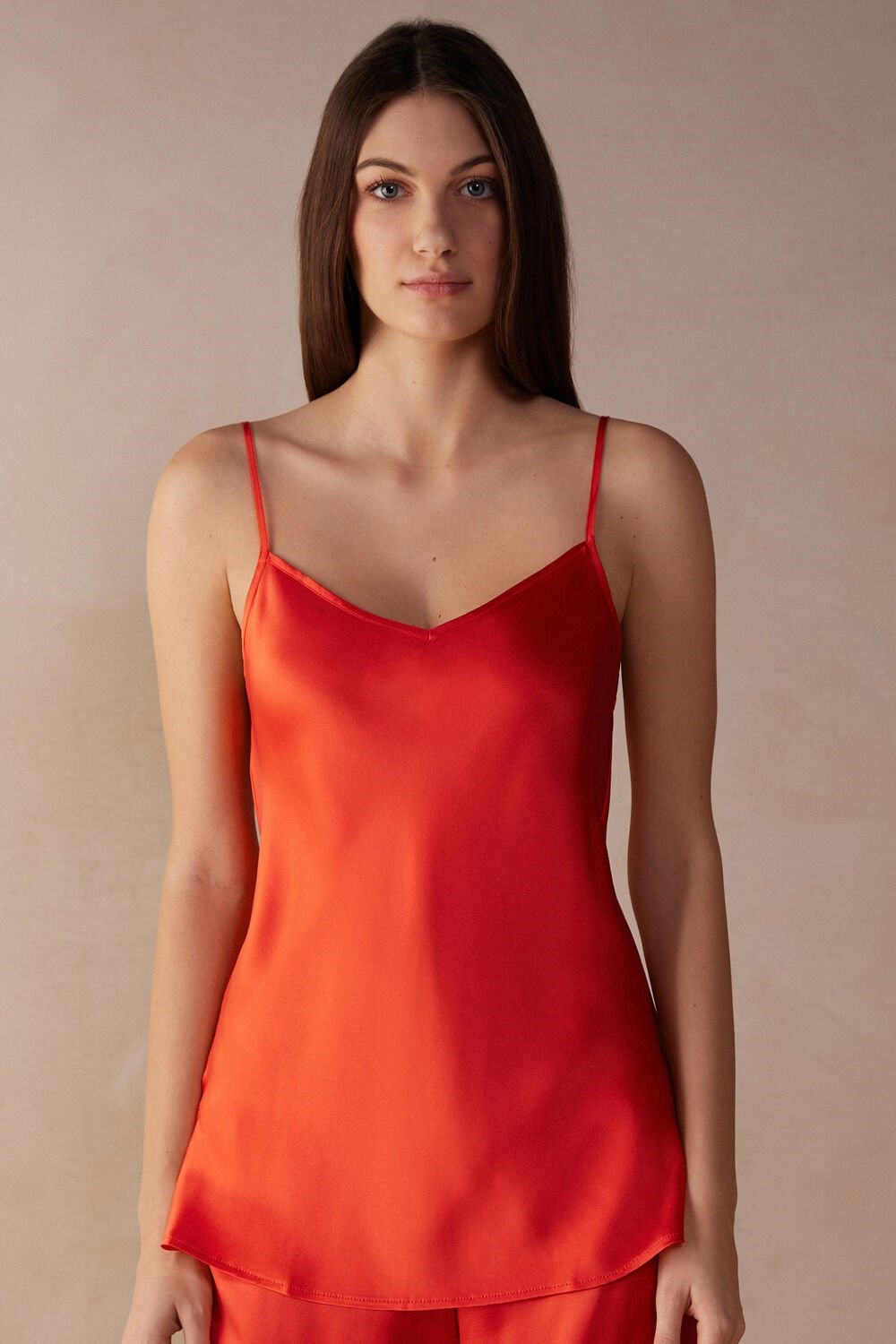 Intimissimi Silk Satin Top with V-neckline Oranje | NLCMO6391