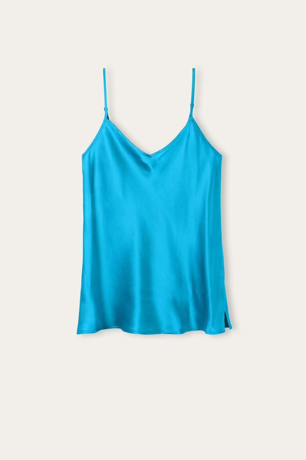 Intimissimi Silk Satin Top with V-neckline Blauw Turquoise | ZTGAQ2785