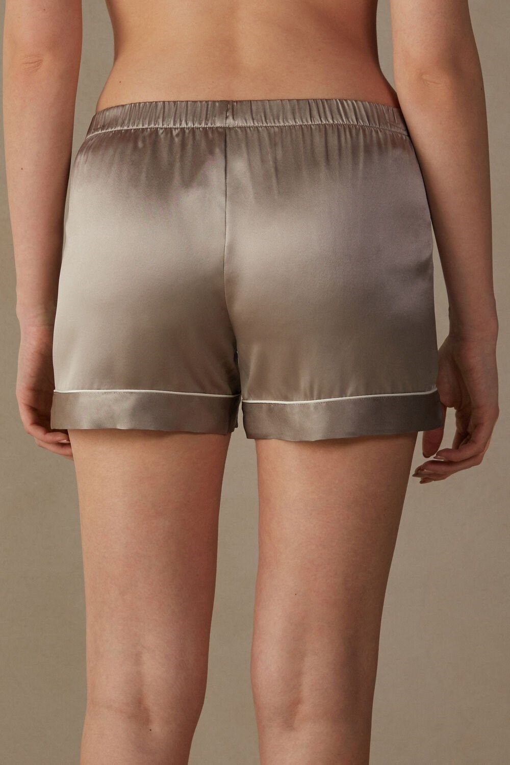 Intimissimi Silk Shorts with Contrast Trim Beige | UGEHO6471