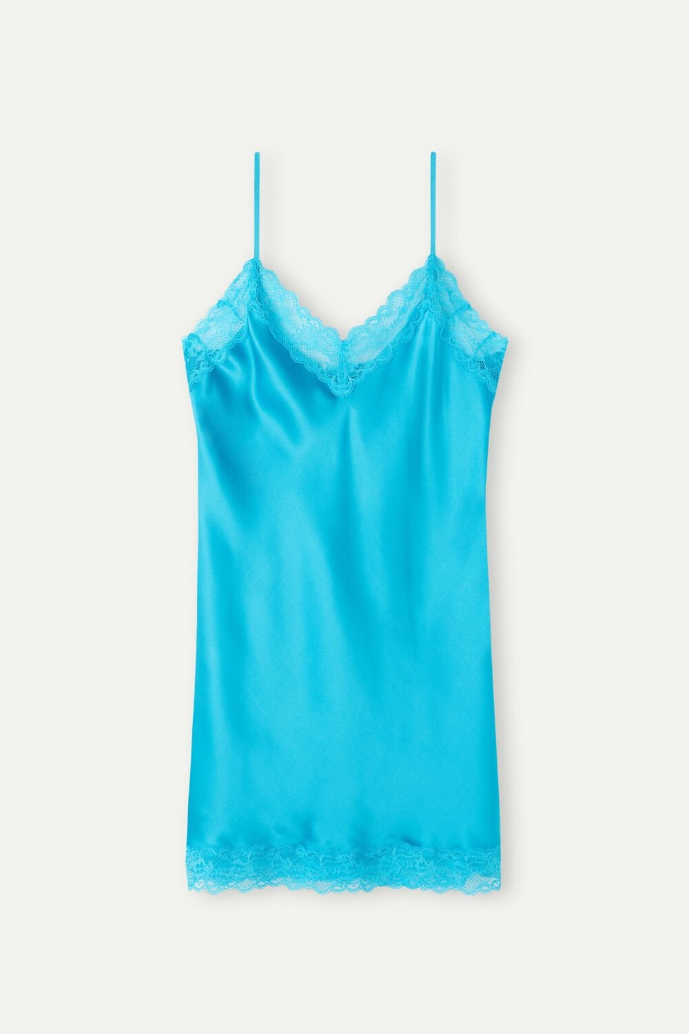 Intimissimi Silk Slip with Kanten Insert Detail Blauw Turquoise | ALXWU0936