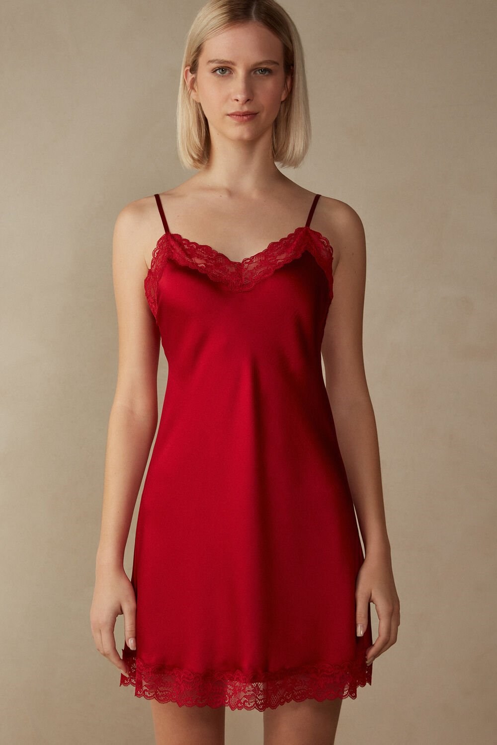 Intimissimi Silk Slip with Kanten Insert Detail Rood Rood | EYLIC7403