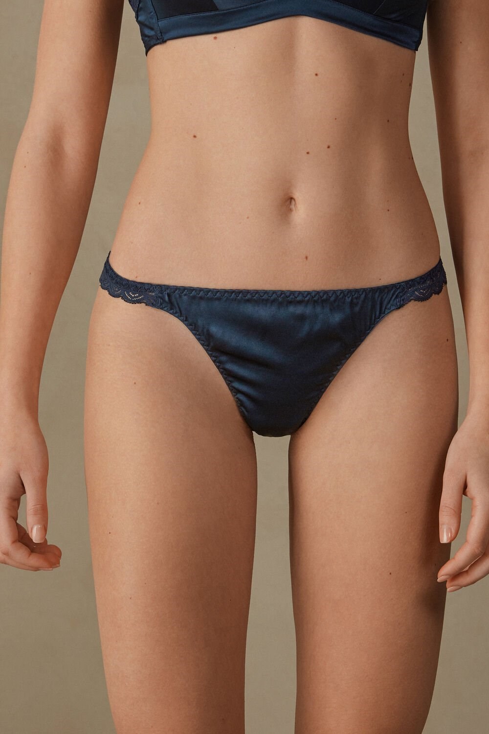 Intimissimi Silk and Kanten G-String Blauw Blauw | RLNZA7906