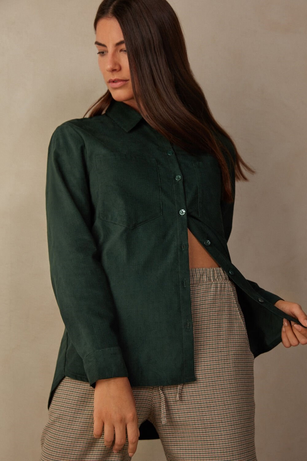 Intimissimi Slow and Cozy Velvet Shirt Groen Groen | BEDVN0846