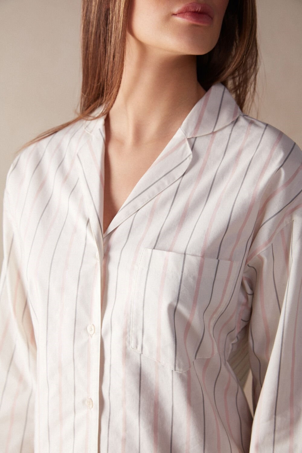 Intimissimi Soft Spring Long Sleeve Button-Up Shirt Wit Beige Roze | BVDNP2148