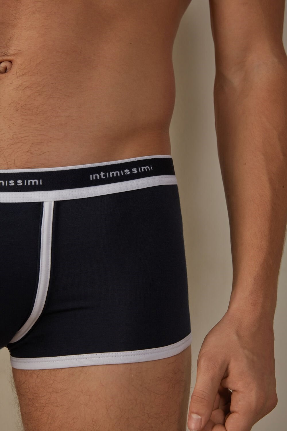 Intimissimi Stretch Supima® Katoenen Boxer Shorts with Logo Detail Blauw Blauw Wit | BXLGD1926