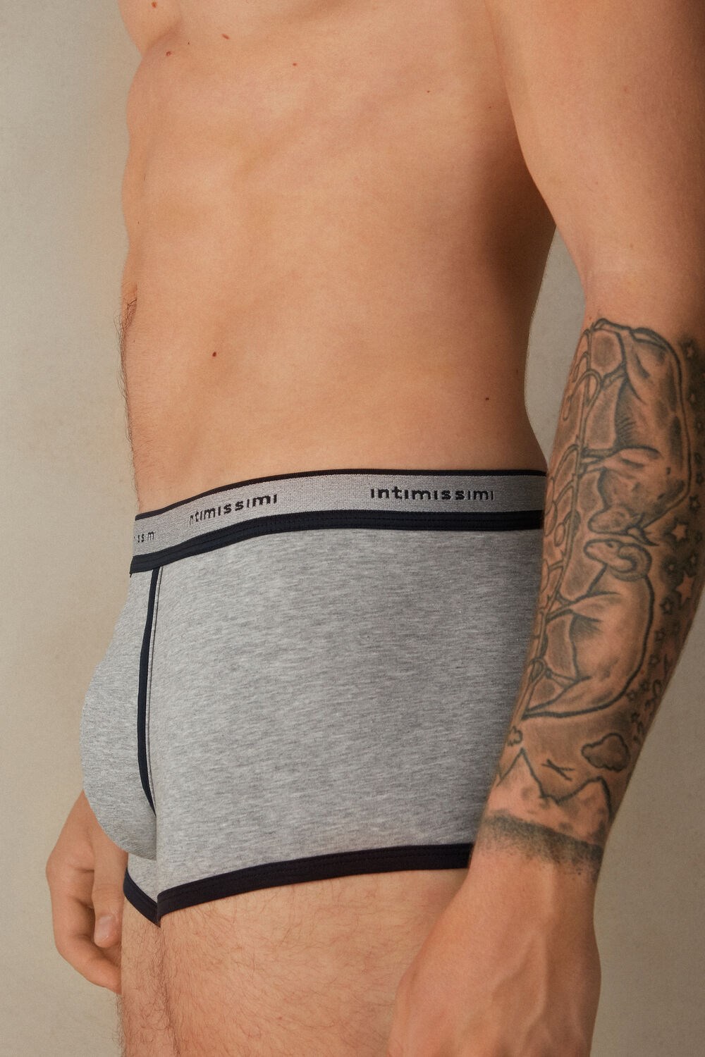 Intimissimi Stretch Supima® Katoenen Boxer Shorts with Logo Detail Blauw Lichtgrijs Blauw | DXBIC8607