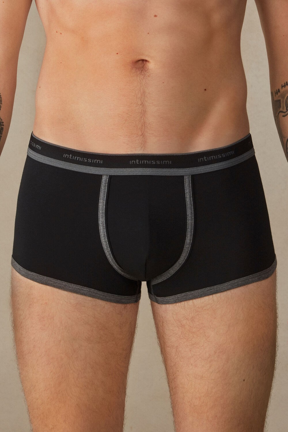 Intimissimi Stretch Supima® Katoenen Boxer Shorts with Logo Detail Zwart Zwart | JYXFK7630