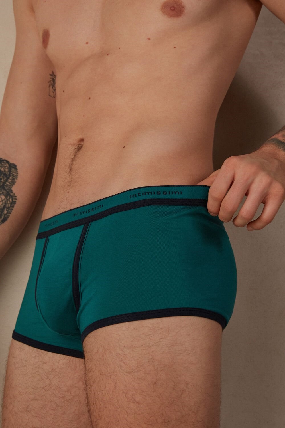 Intimissimi Stretch Supima® Katoenen Boxer Shorts with Logo Detail Groen Groen Blauw | WFRPK4026