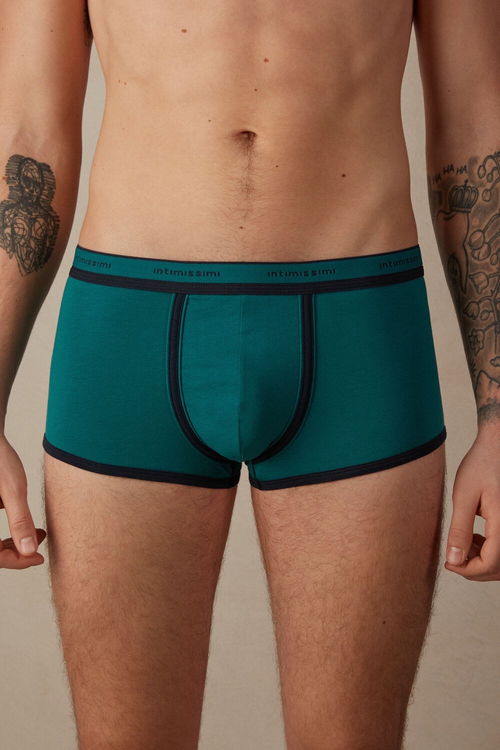 Intimissimi Stretch Supima® Katoenen Boxer Shorts with Logo Detail Groen Groen Blauw | WFRPK4026