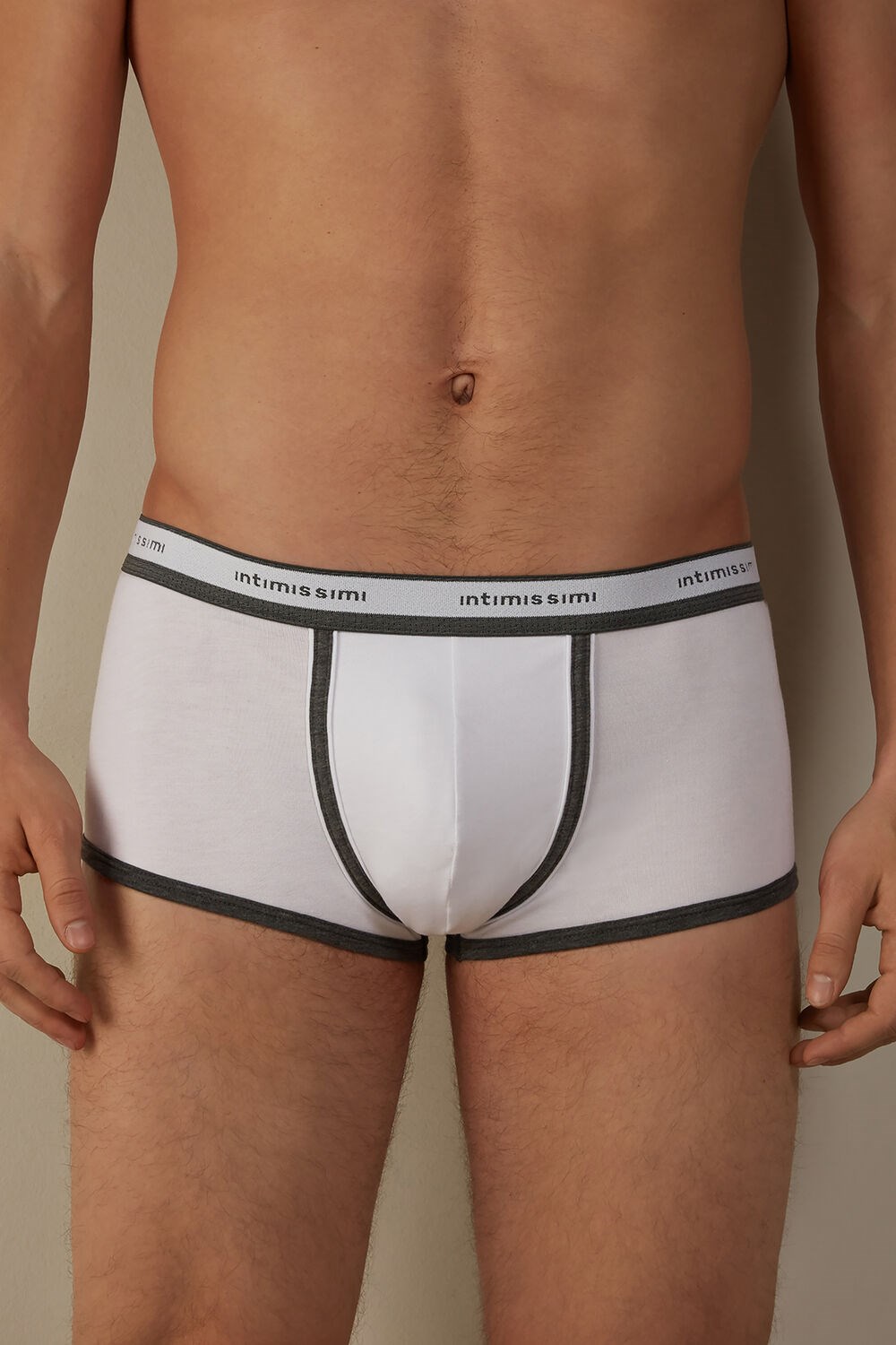 Intimissimi Stretch Supima® Katoenen Boxer Shorts with Logo Detail Grijs Wit | ZDVHI4057