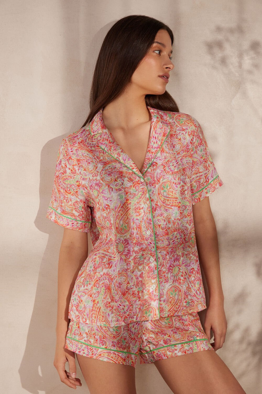 Intimissimi Summer Journey Kort Sleeve Linen Shirt Gekleurd | LYNGH3624