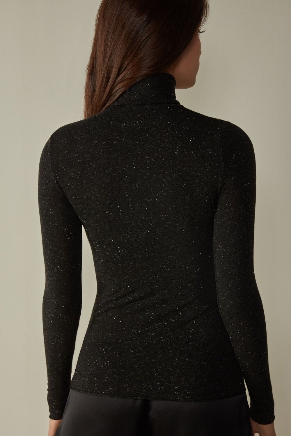 Intimissimi Turtleneck Top in Modal Light with Cashmere Lamé Zwart Zwart | JTWNS9230