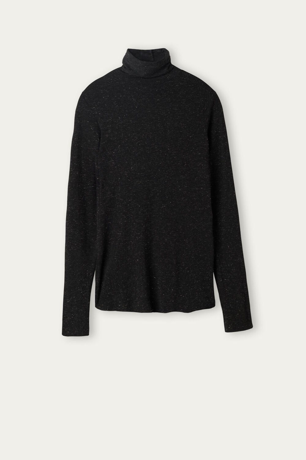 Intimissimi Turtleneck Top in Modal Light with Cashmere Lamé Zwart Zwart | JTWNS9230