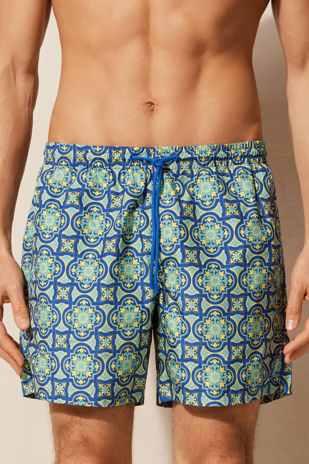 Intimissimi Yellow Majolica Print Swim Trunks Blauw Geel | WQCKJ0345